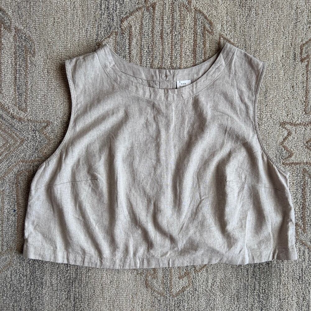 Linen Crop‎ Tank Minimalist Neutral Coastal French Girl Button Back Women XXL